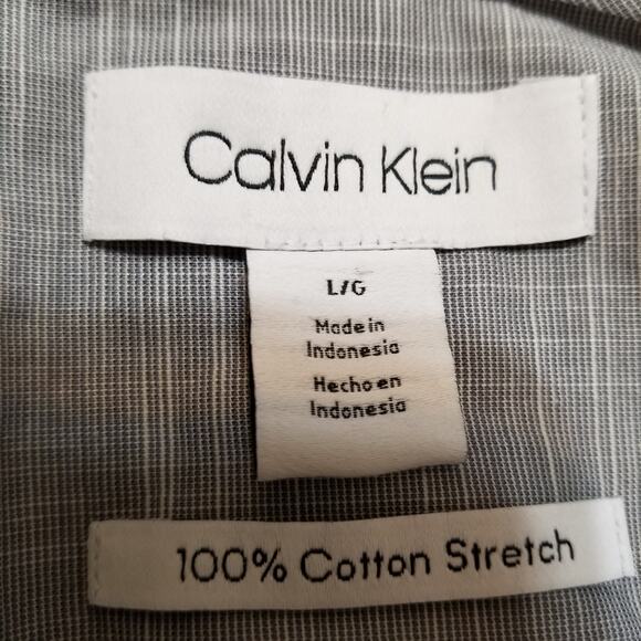 Calvin Klein Men's Gray Shirt Long Sleeve Button Up 100% Cotton Stretch Size L69 - Picture 7 of 13